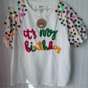 BiBi (NWT) White/Colorful Sequins Garnish (S) Birthday Fun Top